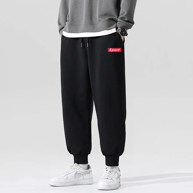 man Men's Casual Pants Leisure sanitary pants men autumn winter new Korean version thick bound feet trendy printed plush pants - Colouronova