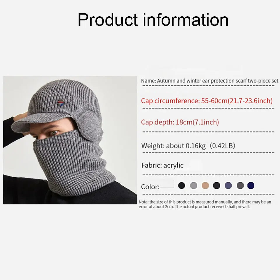 KoKossi 2Pcs Knitted Cap and Scarf Sets Ear Protection Solid-Color Beanies Hat Outdoor Windproof Versatile Scarves Mask Kit - Colouronova