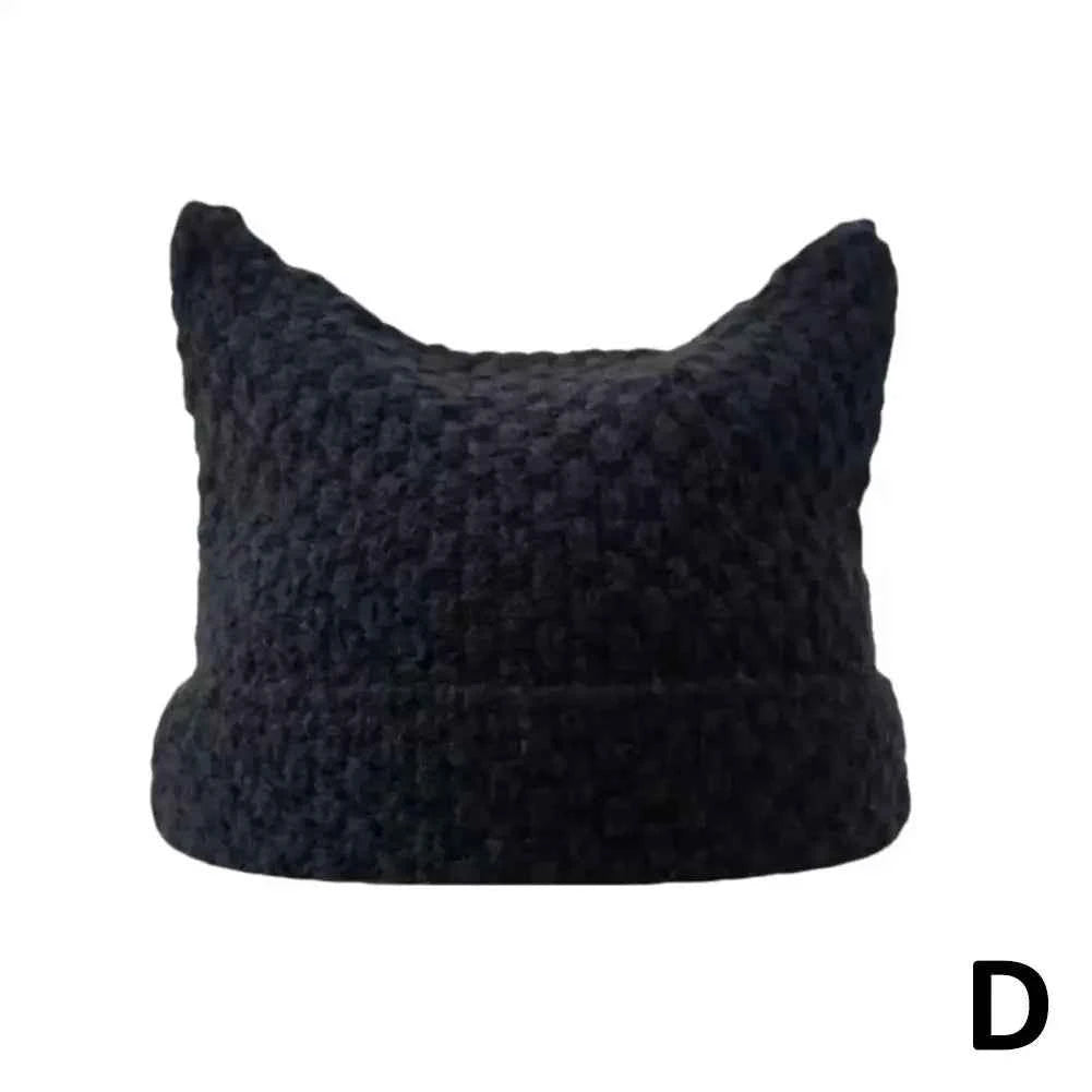 Japanese Streetwear Harajuku Little Devil Striped Knitted Cute Girls Cat Autumn Beanie Women and Hat Ears Cap Winter C1Q2