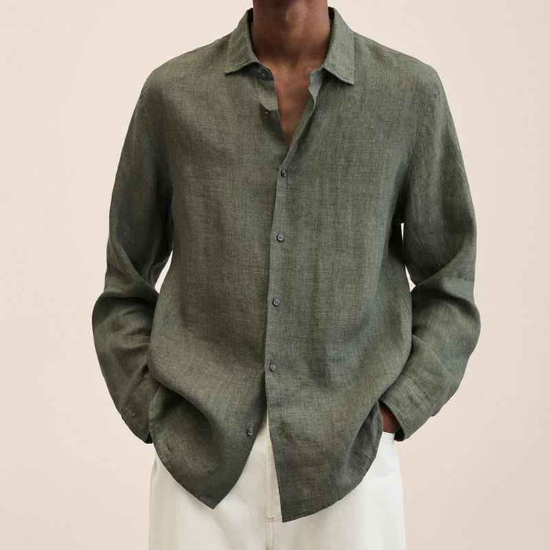Loose Button Cotton and Linen Cardigan Shirt Men