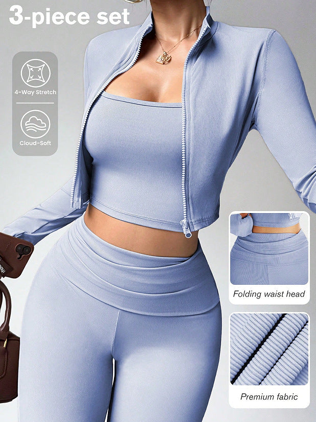 Womens Ribbed High-Waisted Sportswear Set Colouronova