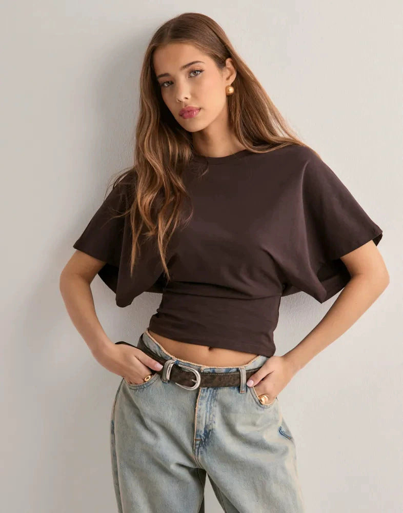 Korean Style Round Neck Bat Sleeve T-Shirt for Women Colouronova
