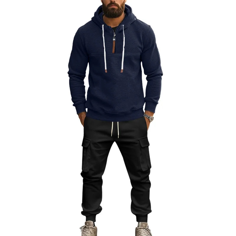 Men's Loose Hoodie Set with Thickened Casual Jacket and Long Pants for Autumn and Winter ensembles de sport deportes - Colouronova