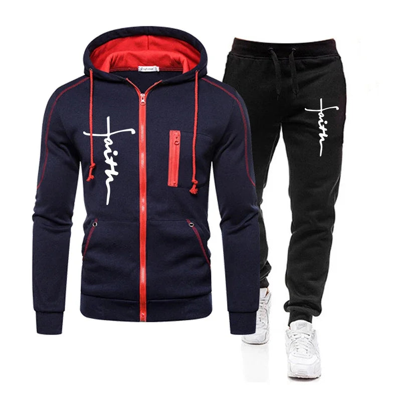 Daily Men's Tracksuit Jogging Hoodie Men Single Piece Sports Zipper Jacket Sweatshirts and Sports Pants Clothing Casual Outdoors - Colouronova