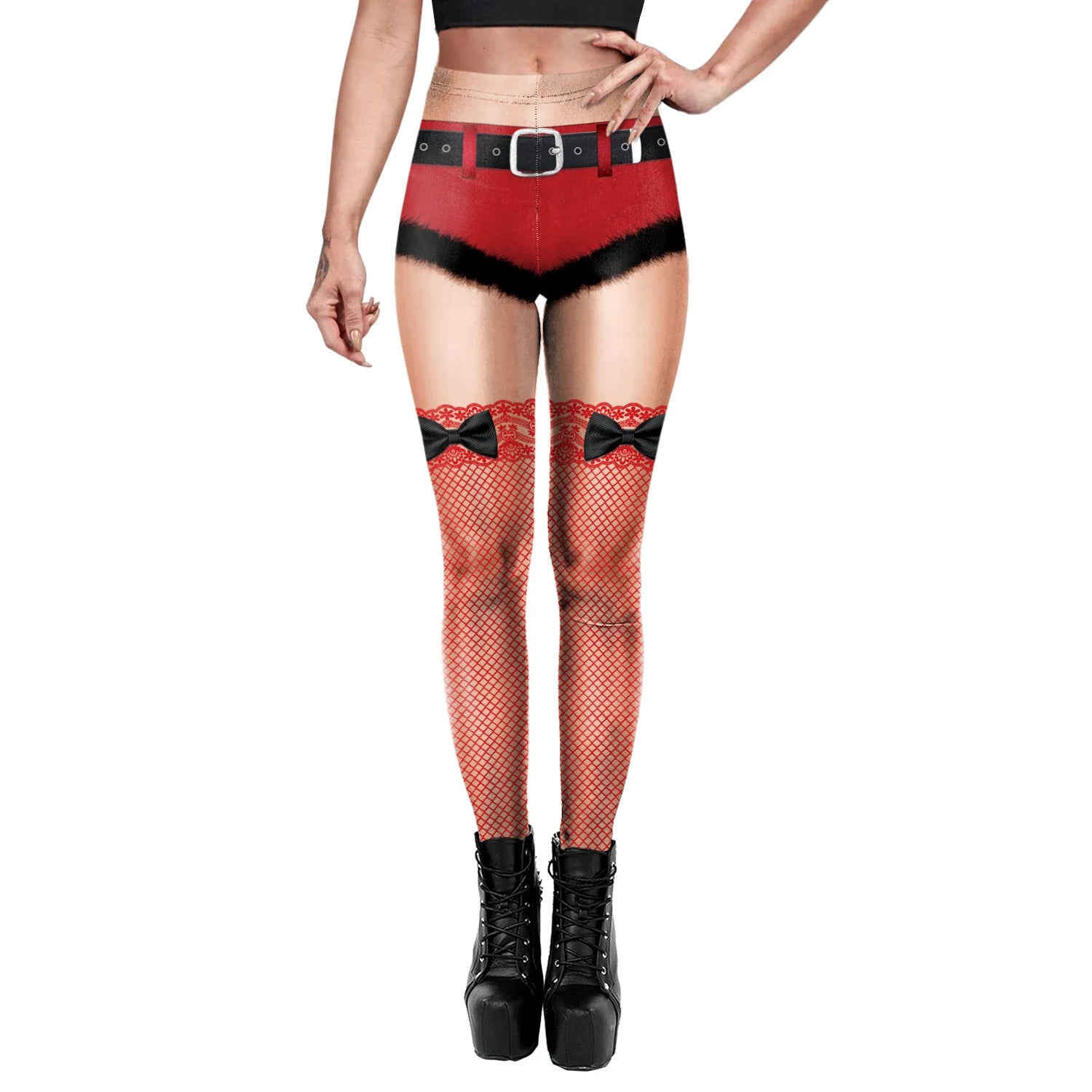 Phantasy Sexy Women Christmas Leggings Xmas Fake Shorts Stockings Pattern Leggings Yoga Trousers Festival Pants Autumn Winter - Colouronova