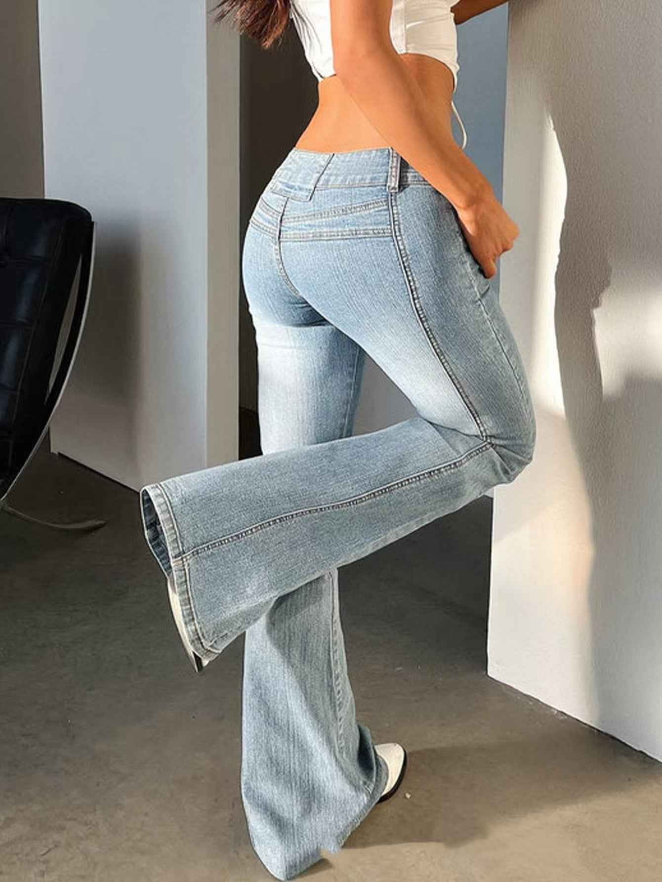 Stretch Flared Low Waist Jeans