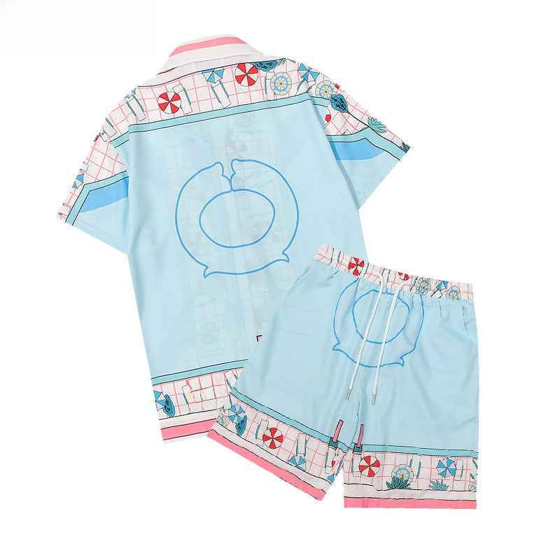 Men's Summer Striped Print Casual Shirt and Shorts Set Colouronova