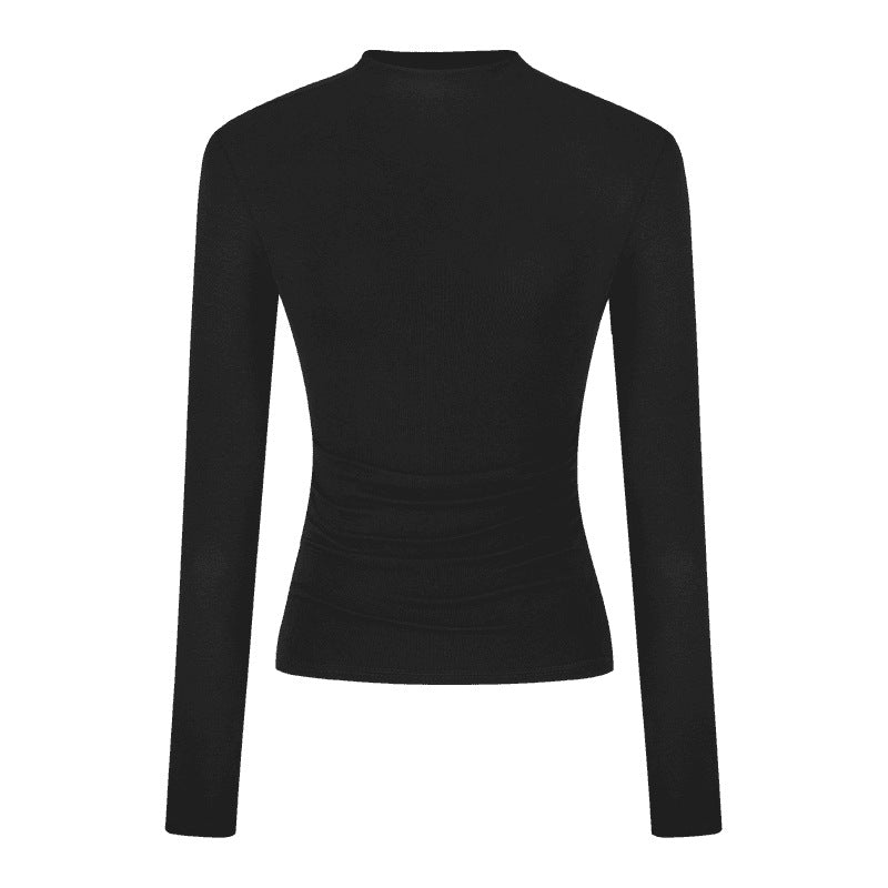 Womens Slim Fit Long Sleeve Pleated Top Colouronova