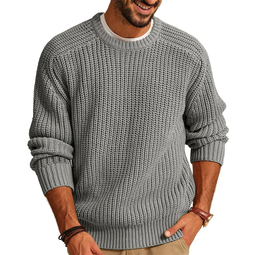 Men Round Neck Pullovers Vintage Solid Long Sleeve Jumpers Knit Sweater Loose Casual Basics Sweaters Autumn Winter 2025 - Colouronova