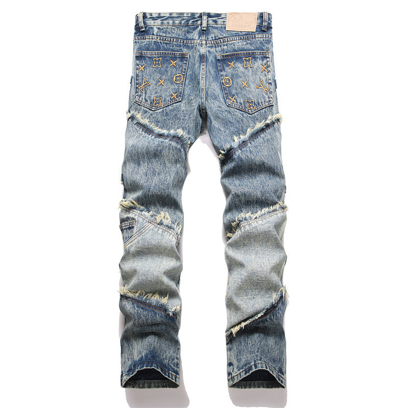 Letter-stitched denim pants Colouronova