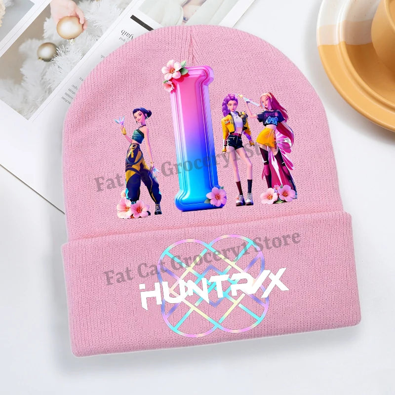 Kpop Demon Hunter Knitted Hat Girls Cute Letter A-Z Knit Cap Kids Winter Outdoors Warm Beanies Children Fashion Headgear Gift - Colouronova
