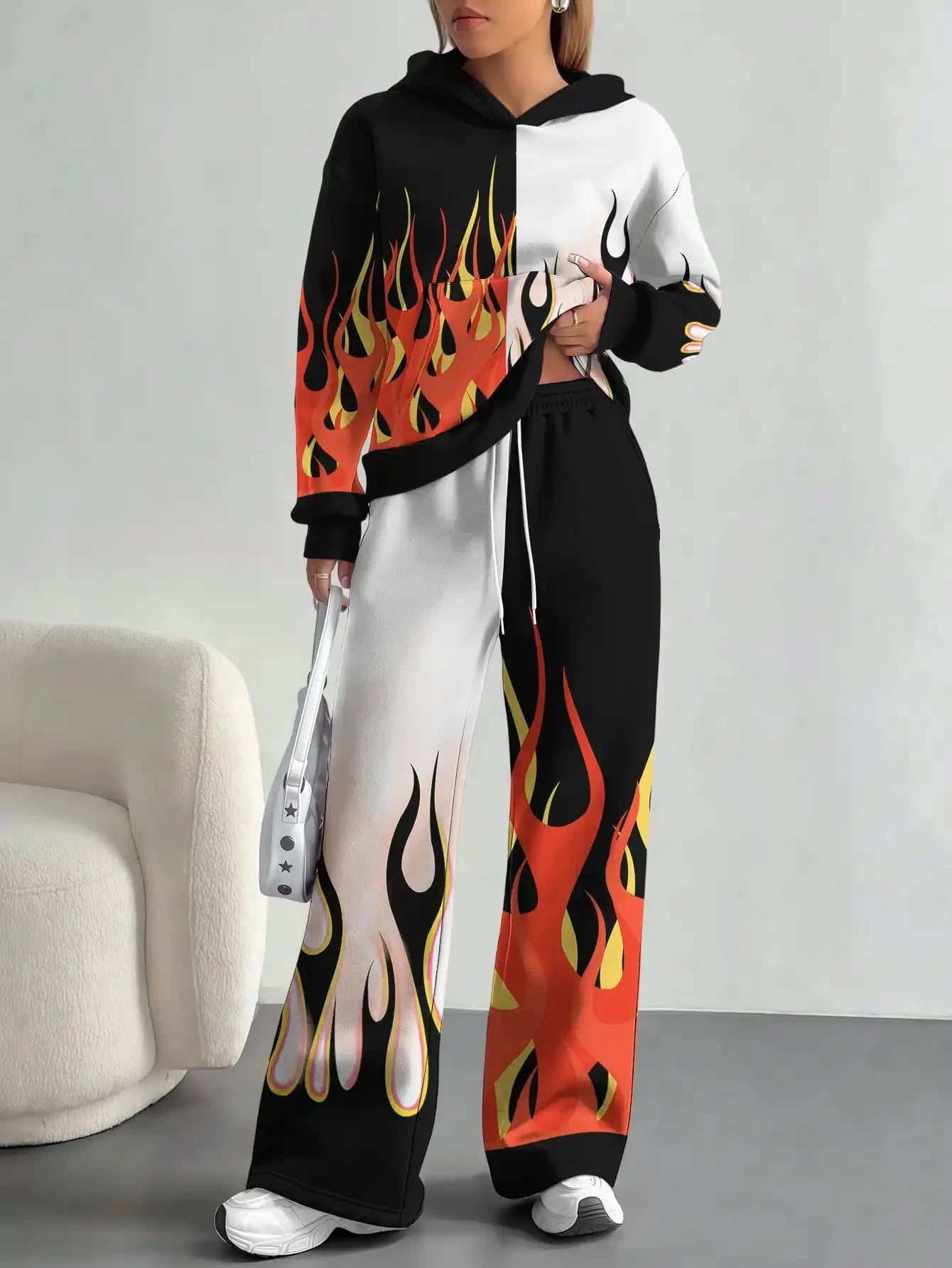 Foreign trade flame splicing printing new hot style 2025 new pink gradient fashion casual European and American women's suit Colouronova