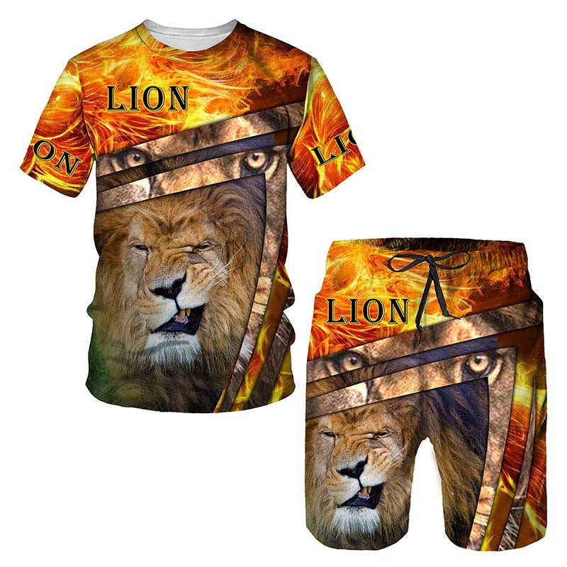 Men's 3D Lion Print Sportswear Set Colouronova
