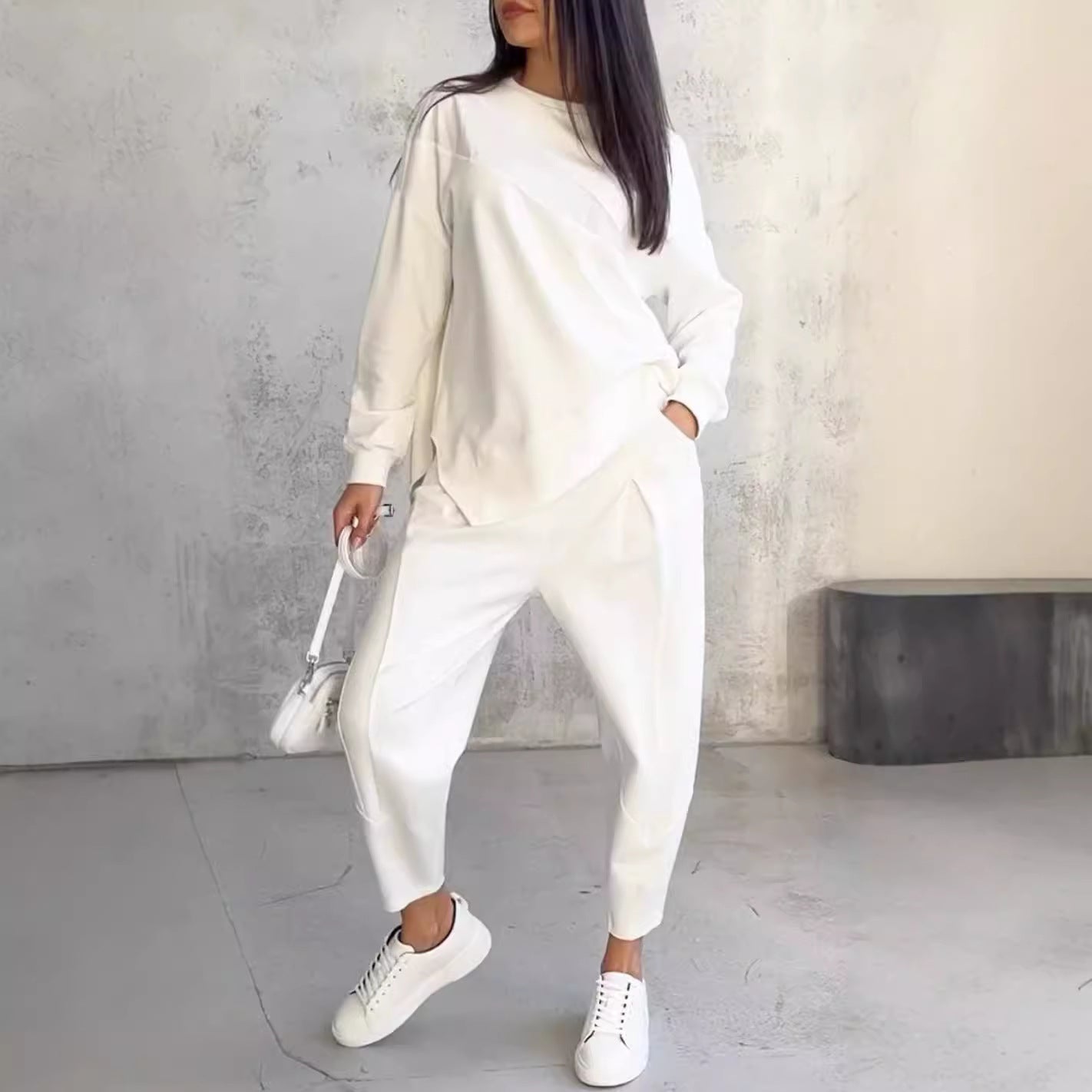 Womens Casual Round Neck Loose Long Sleeve Sweatshirt Suit Colouronova