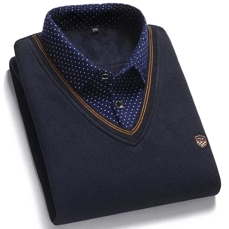 New2025 Autumn Winter Warm Sweater Men Fake Two-piece Grid Thicken Knitted Male Basic Sweater Pullover Shirt Jumper Sweater Male Colouronova