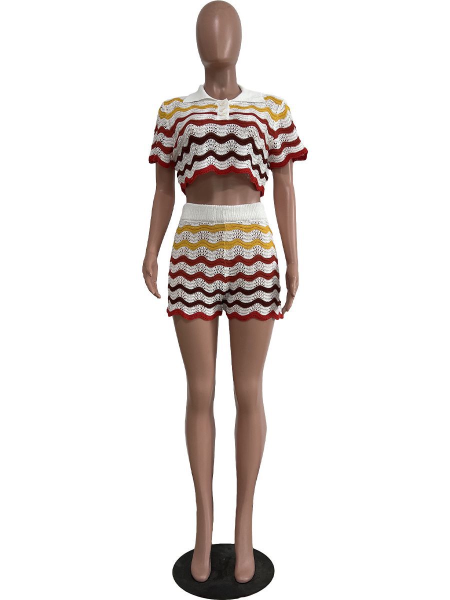 Hand Knitted Casual Shorts Set Colouronova