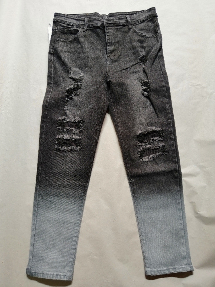 Hole-in-the-side denim ankle pants Colouronova