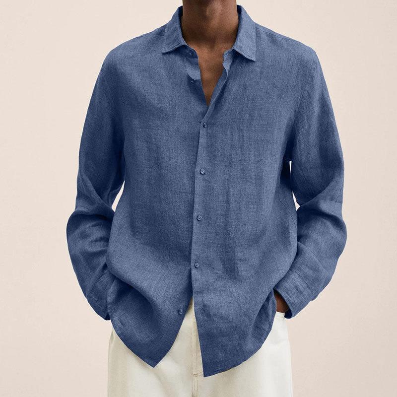Loose Button Cotton and Linen Cardigan Shirt Men Colouronova