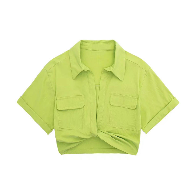 Stretch Linen Blend Short Shirt Colouronova