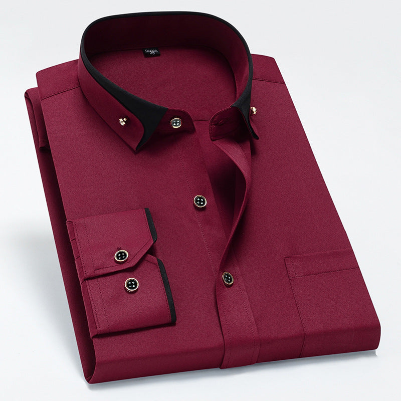 Men's Color Block Collar Stretch Long Sleeve Shirt Colouronova