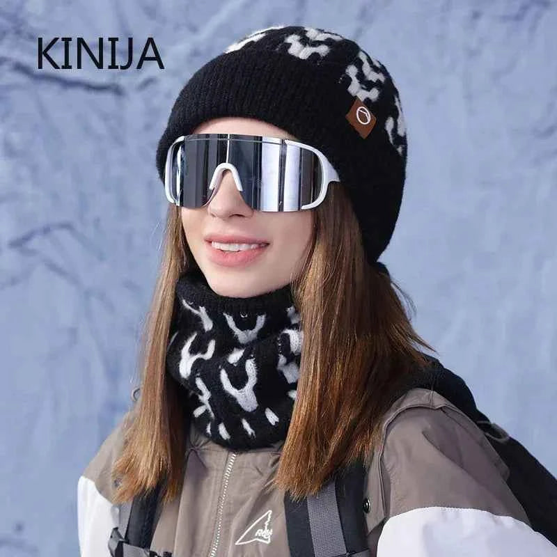 Winter Knitted Hat Scarf Set for Men Women Cold Proof Ear Protection Scarf Warm Skullies Beanie Windproof Outdoor Cycling Skiing