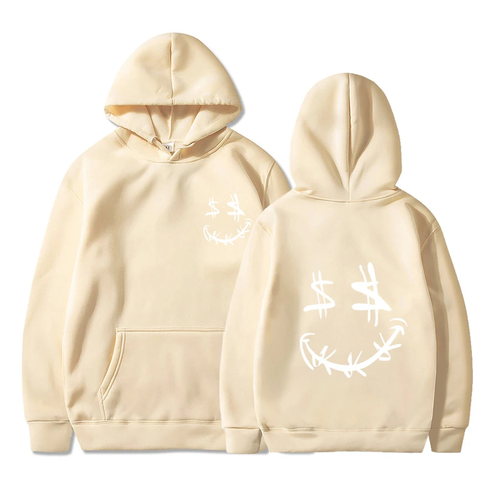 Fall/Winter 2022 Fashion Sweatshirt, White Clown US Dollar Eye Print Shirt and Hat, Men's and Women's Hooded Sweatshirt - Colouronova