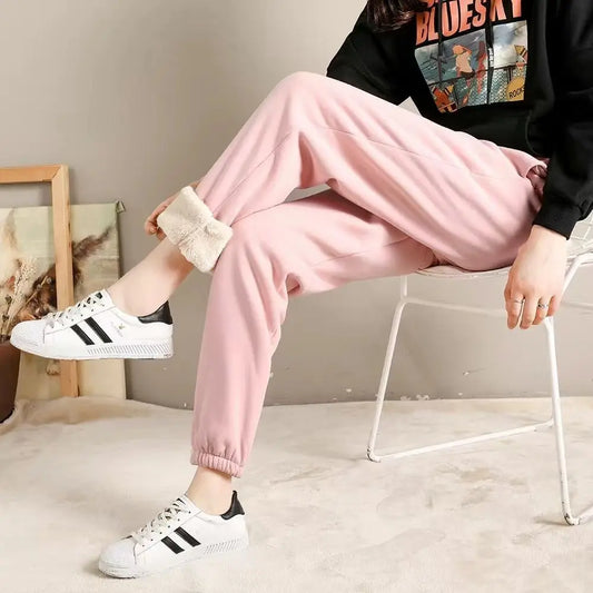 Autumn and winter thermal pants plush thickened cashmere like sweatpants for women's casual thermal pants Harun loose leggings - Colouronova