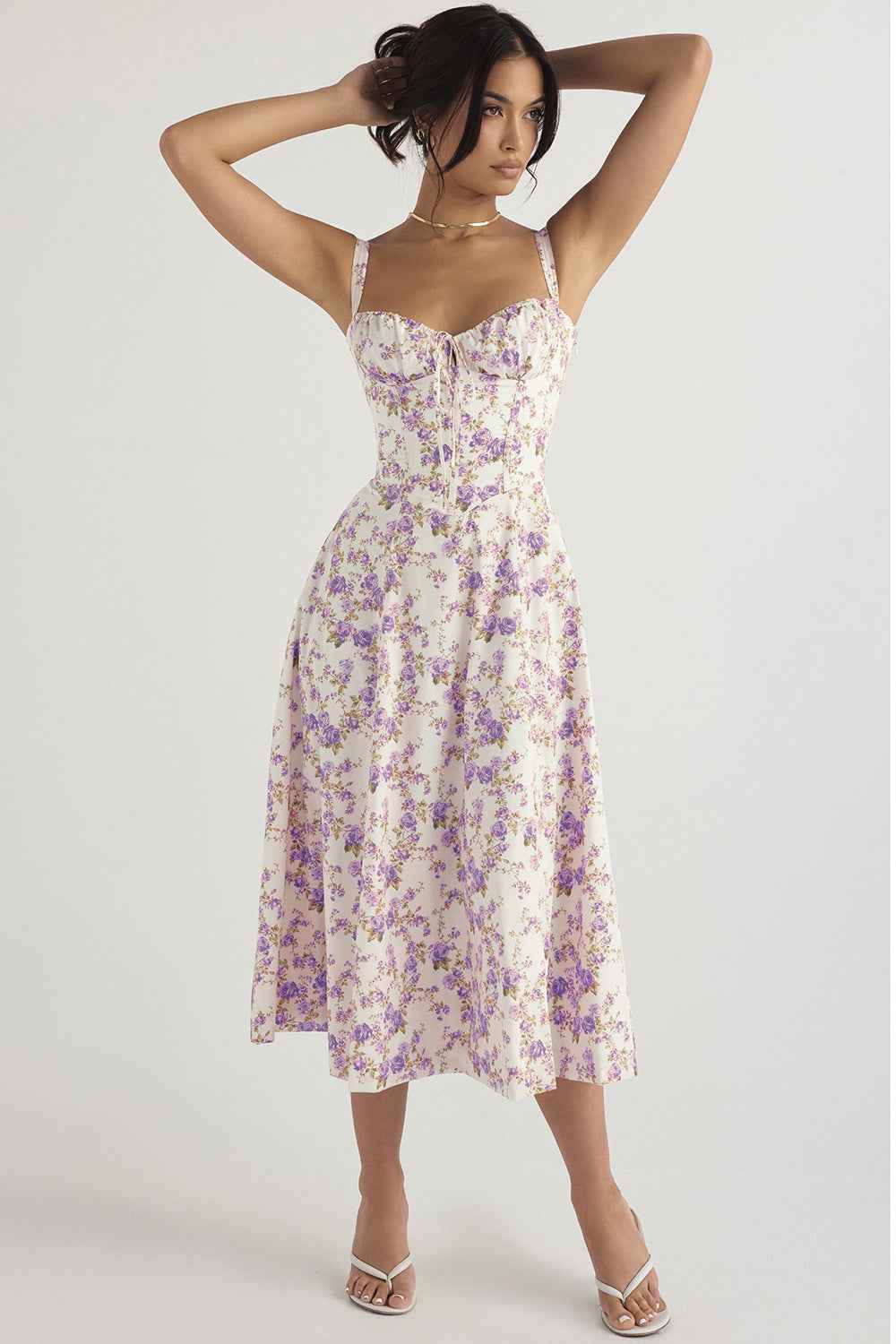 Elegant Sling Midi Dress with Floral Patterns