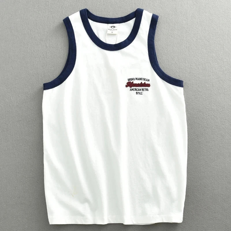 Summer Japan Retro Printed Basketball Loose Sleeveless T-shirt Tank Tops American Vintage Casual 100% Cotton Vest Tees for Men Colouronova