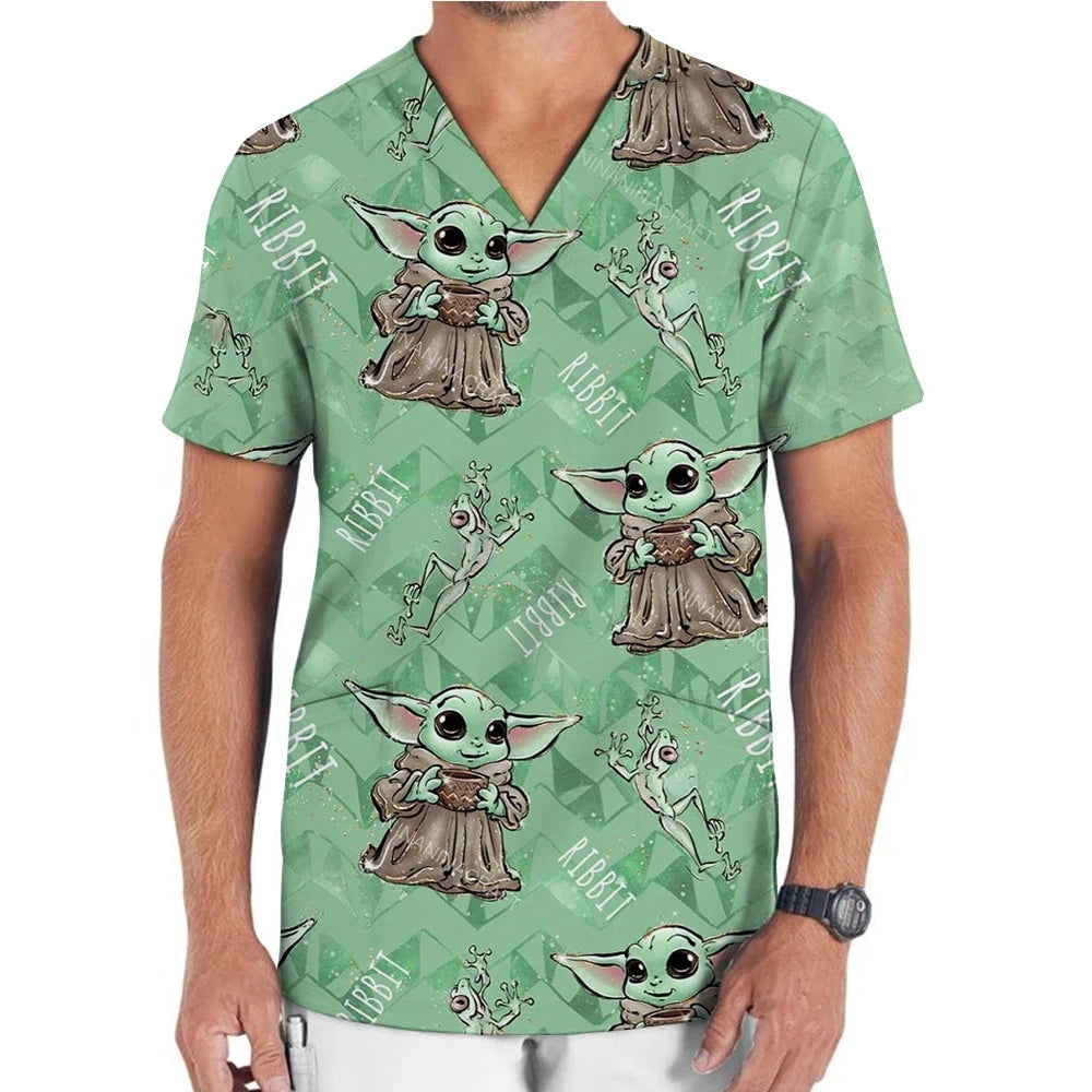 Medical Uniform Men's Nurse Marvel Superhero Matte V-neck Short sleeved Shirt Hospital Top Surgical Dress Men's Dentist T-shirt Colouronova