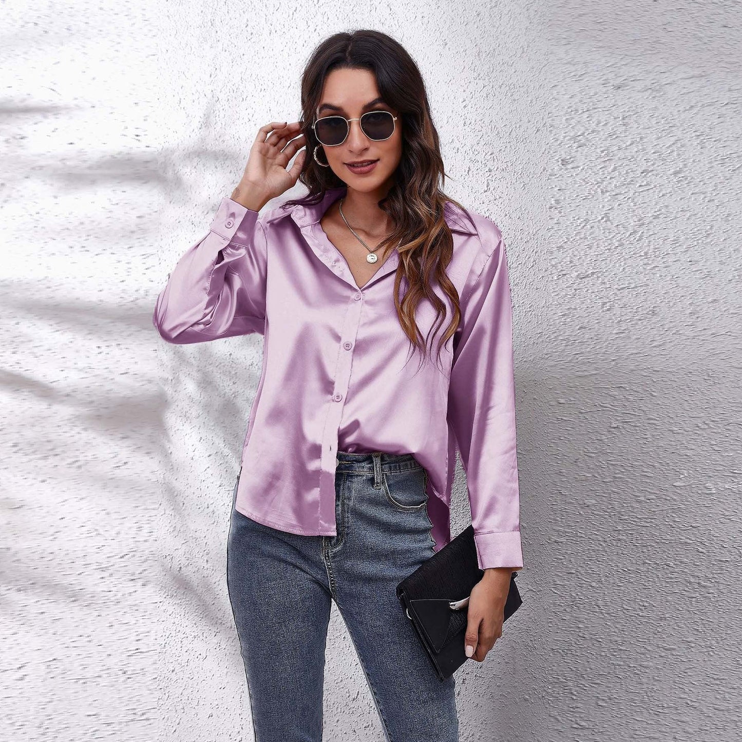 Satin Long-Sleeve Shirt Colouronova