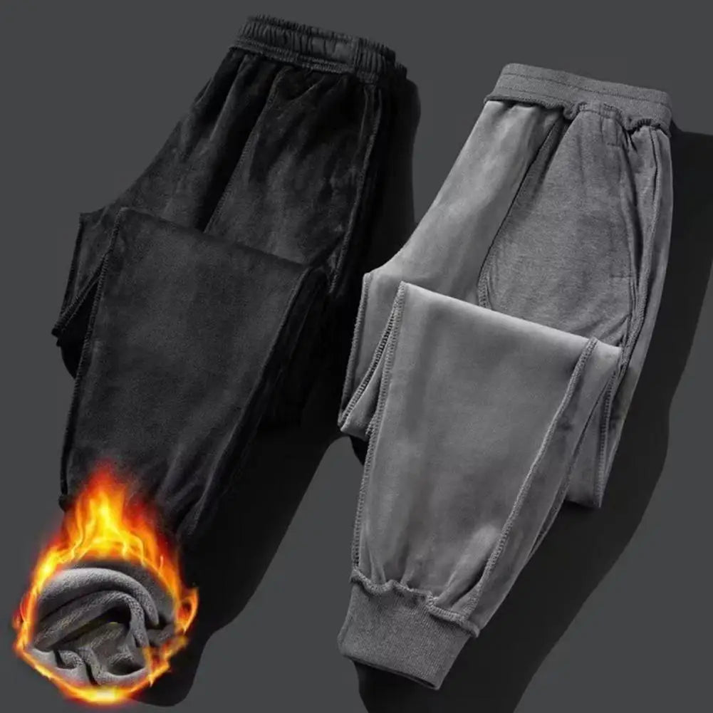 2025 M-3XL Men Winter Pants Elastic Waist Thick Ankle-banded Drawstring Pants Plush Ankle Length Men Sports Jogging Sweatpants - Colouronova