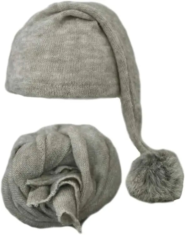 Baby Photo Prop Knit Set - Soft Stretchy Swaddle Wrap & Beanie Hat - Newborn Studio Photoshoot Outfit (Butterly-Soft) - Colouronova