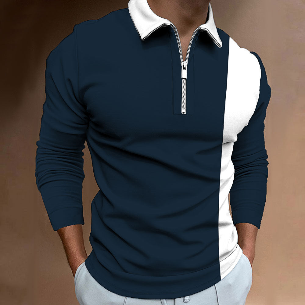 Men's Long Sleeve Color Block Polo Shirt Colouronova