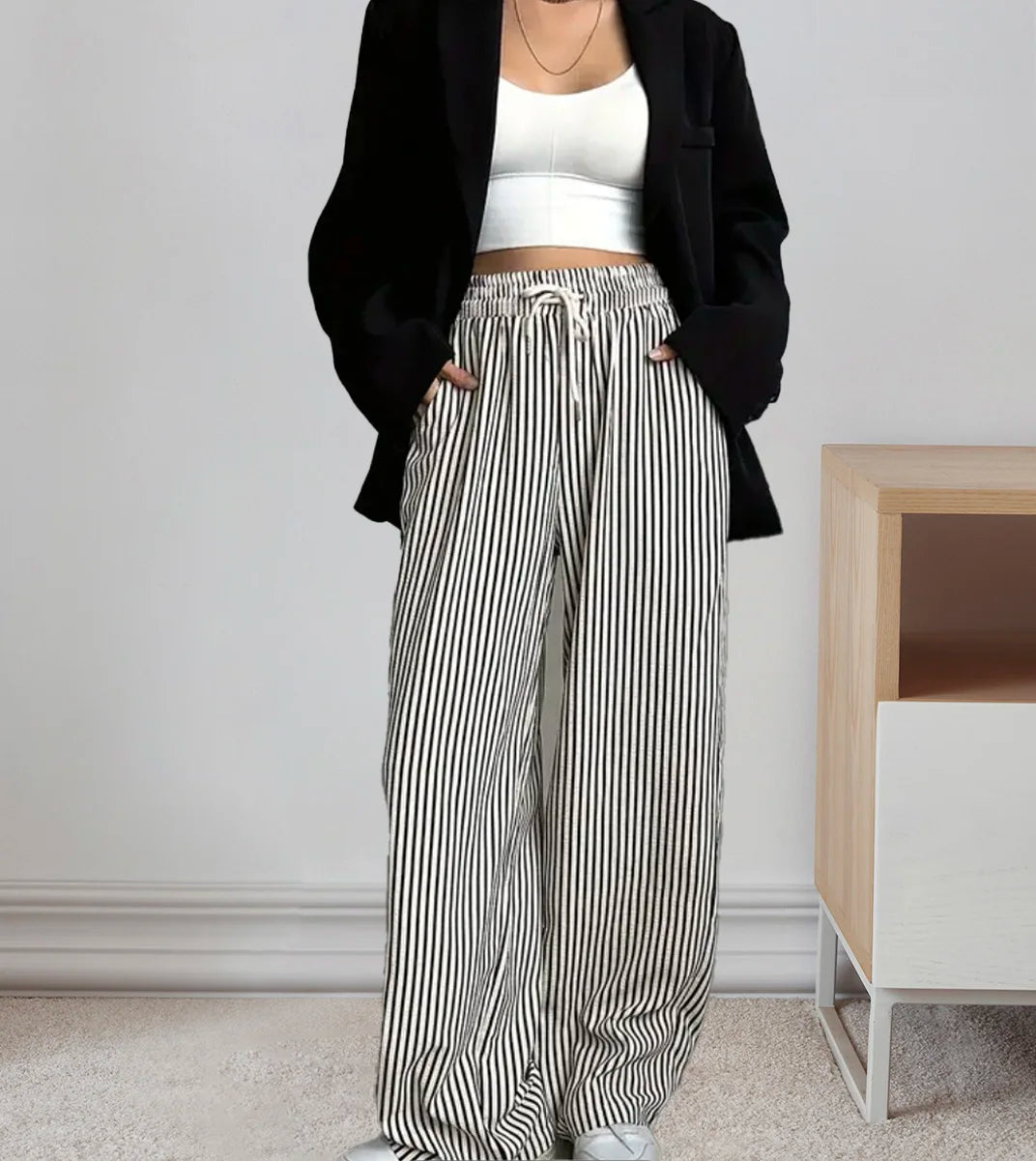 Womens clothing oriented elegant vacation casual fashion striped elastic waist spring summer autumn winter pants - Colouronova