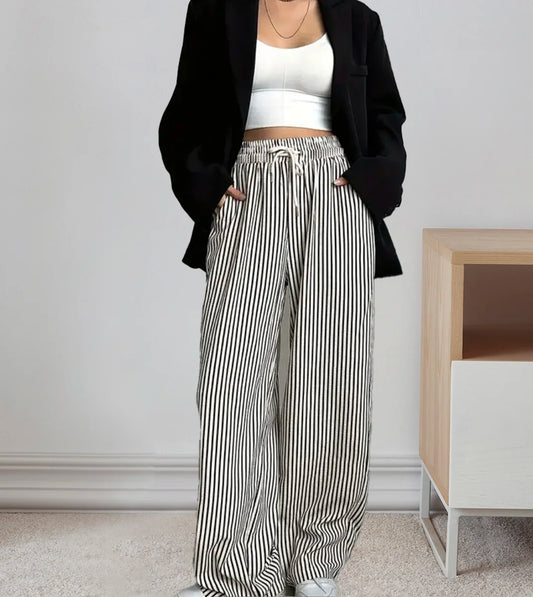 Womens clothing oriented elegant vacation casual fashion striped elastic waist spring summer autumn winter pants - Colouronova