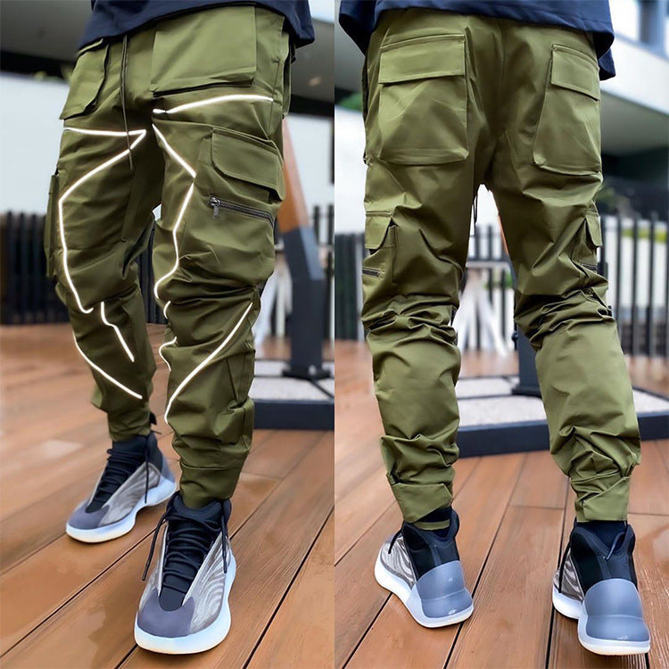 Reflective strip straight-leg casual pants Colouronova