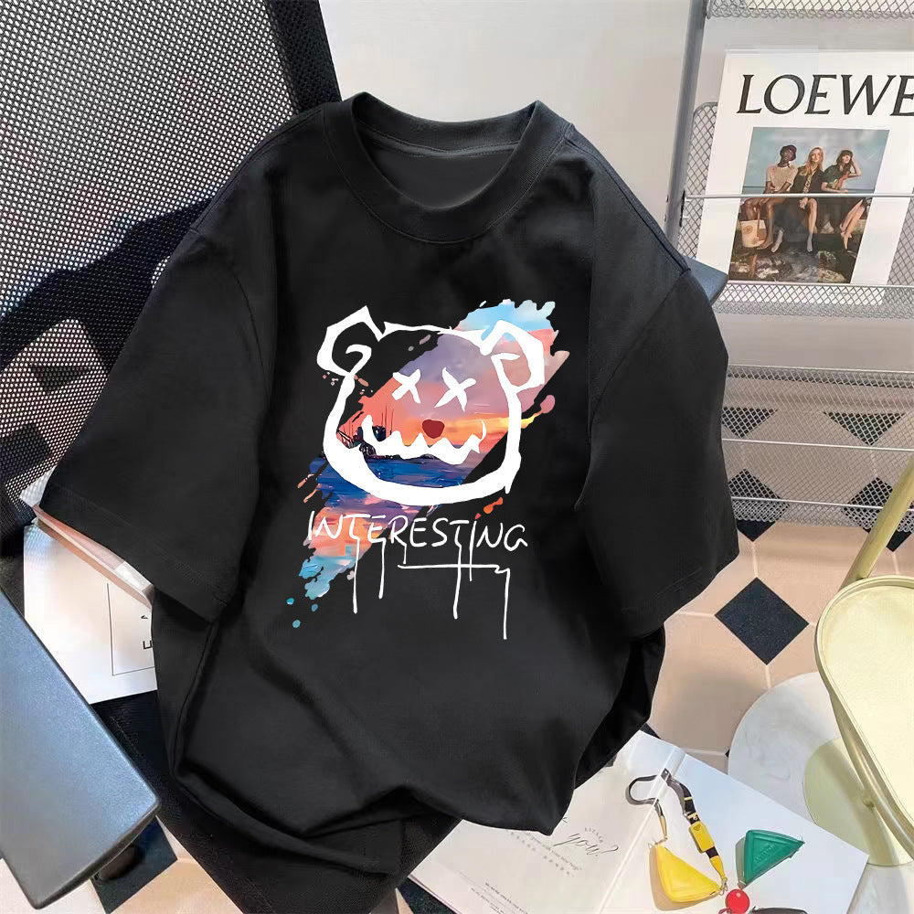 Trendy Summer Bear Print Loose T-Shirt Colouronova