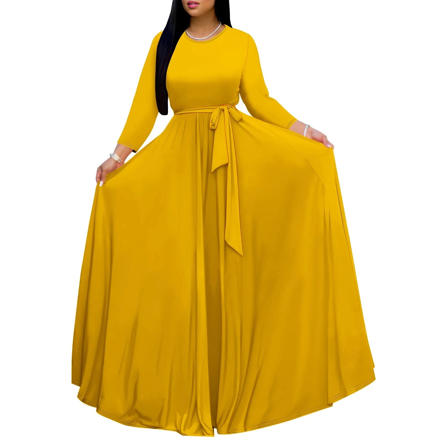 Long Sleeve Plus Size Maxi Fall Dress for Curvy Women Round Neck 3/4 Sleeve Long Dress Cocktail Party Dress Colouronova