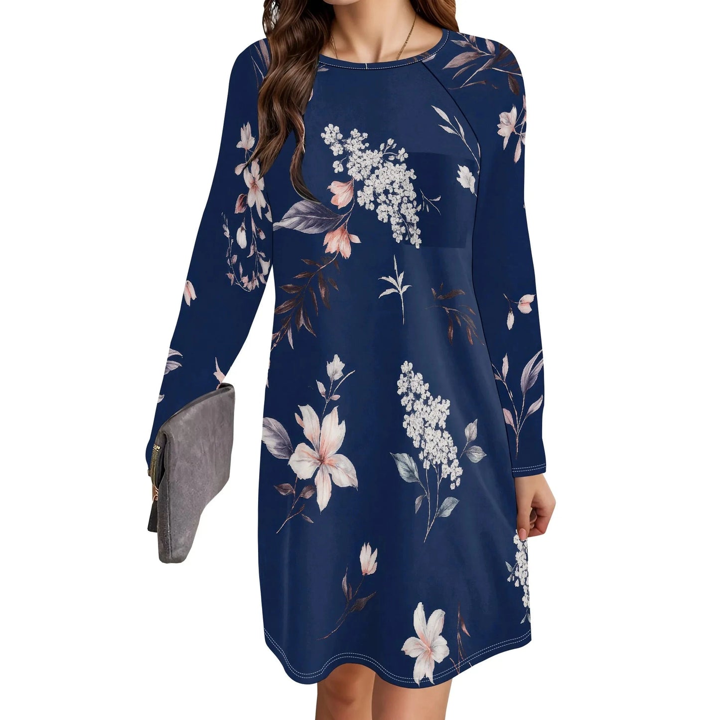 Women's Animal Print Dress Long Sleeve Crew Neck Winter Pullover Casual Loose Comfort Midi Dresses Colouronova