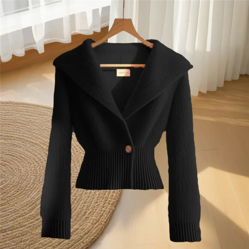 Autumn Winter Women's Sweater Knitwear 2025 New Fashion Loose Casual Tops Cardigan Pure Colour The Waist V-Neck Outerwear Female - Colouronova