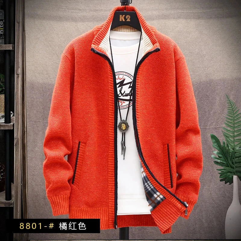 Men's Winter Autumn Fleece Sweater Zipper Cardigan Korean Warm Jacket Coat Sports Male Jumper Knit Clothing Brown Jacket Colouronova