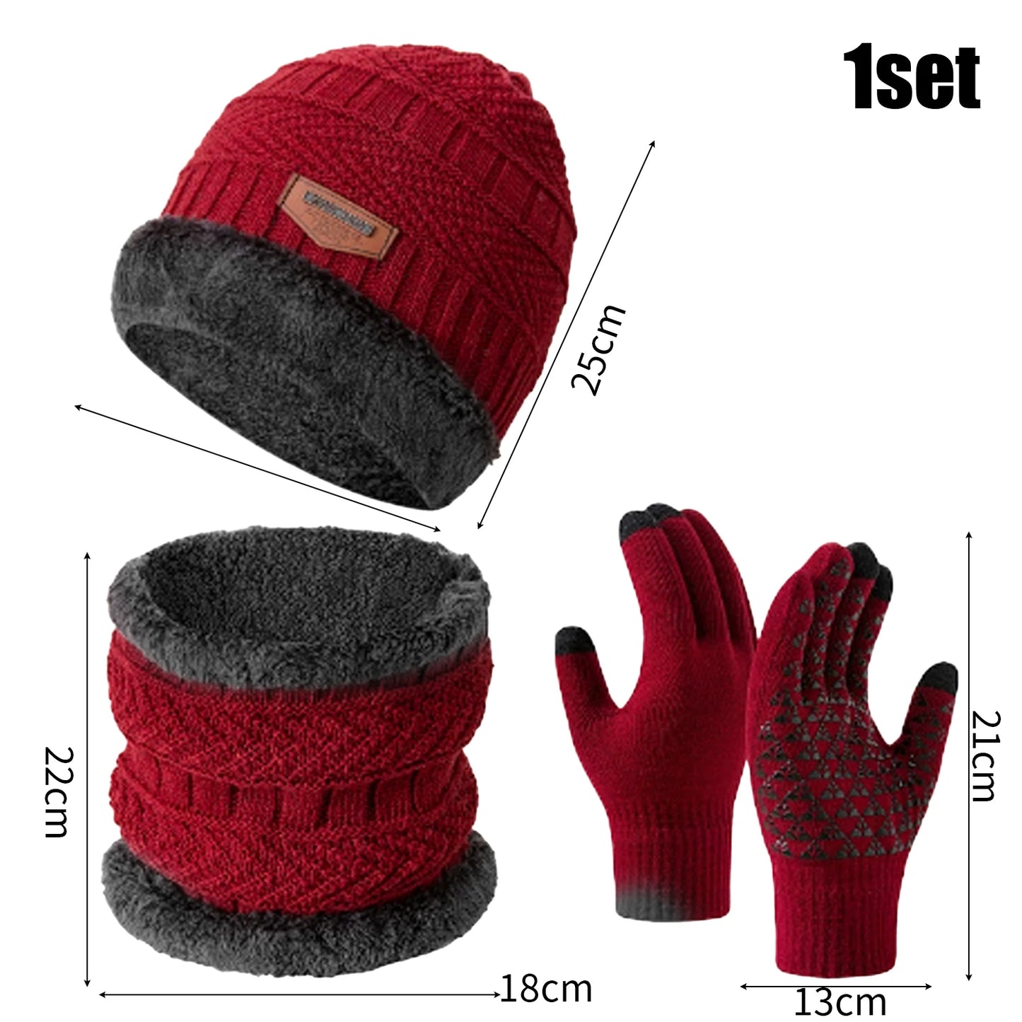 3Pcs/set Winter Beanie Hat Neck Warmer Gloves for Men Women Thicken Warm Plush Lined Knitted Outdoor Riding Windproof Scarf Caps - Colouronova