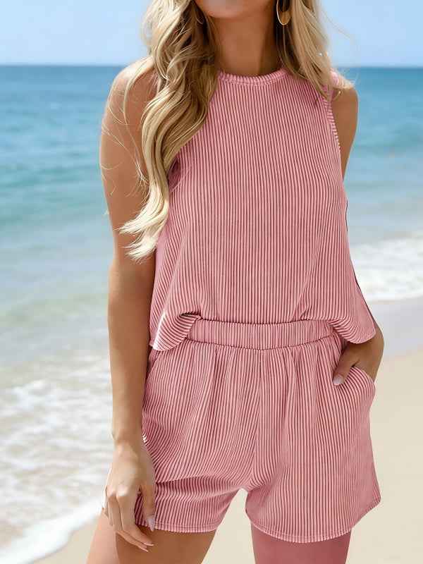 Women Ribbed Vest and Shorts Set