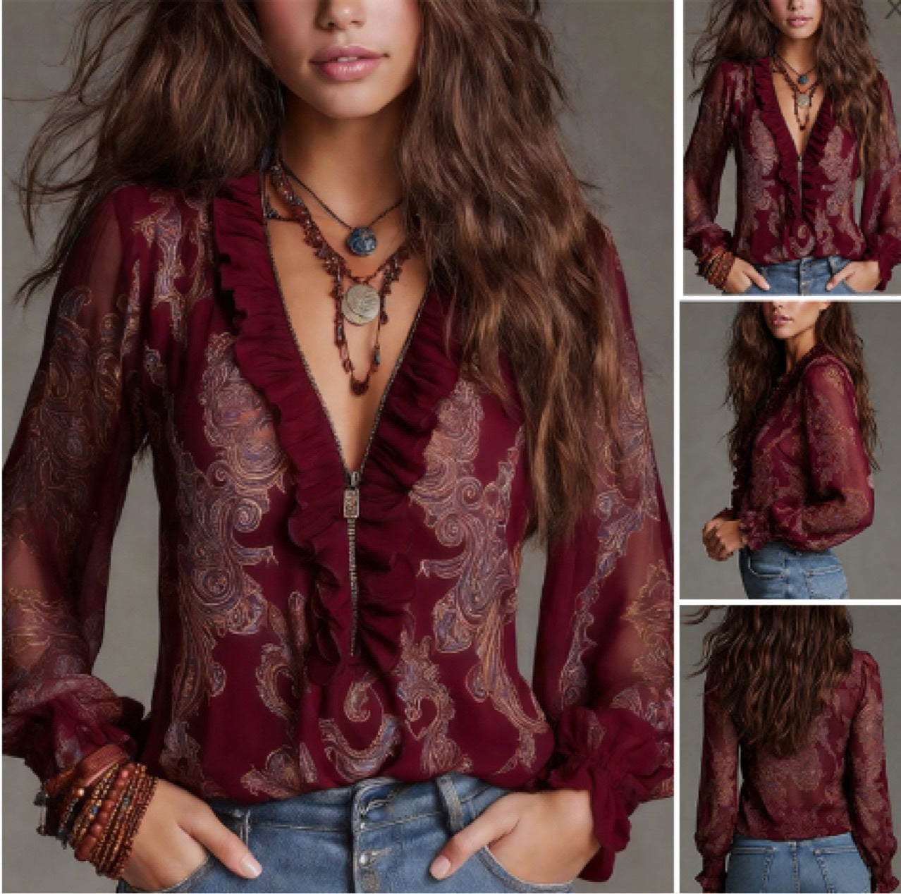 V-neck chiffon blouse Colouronova
