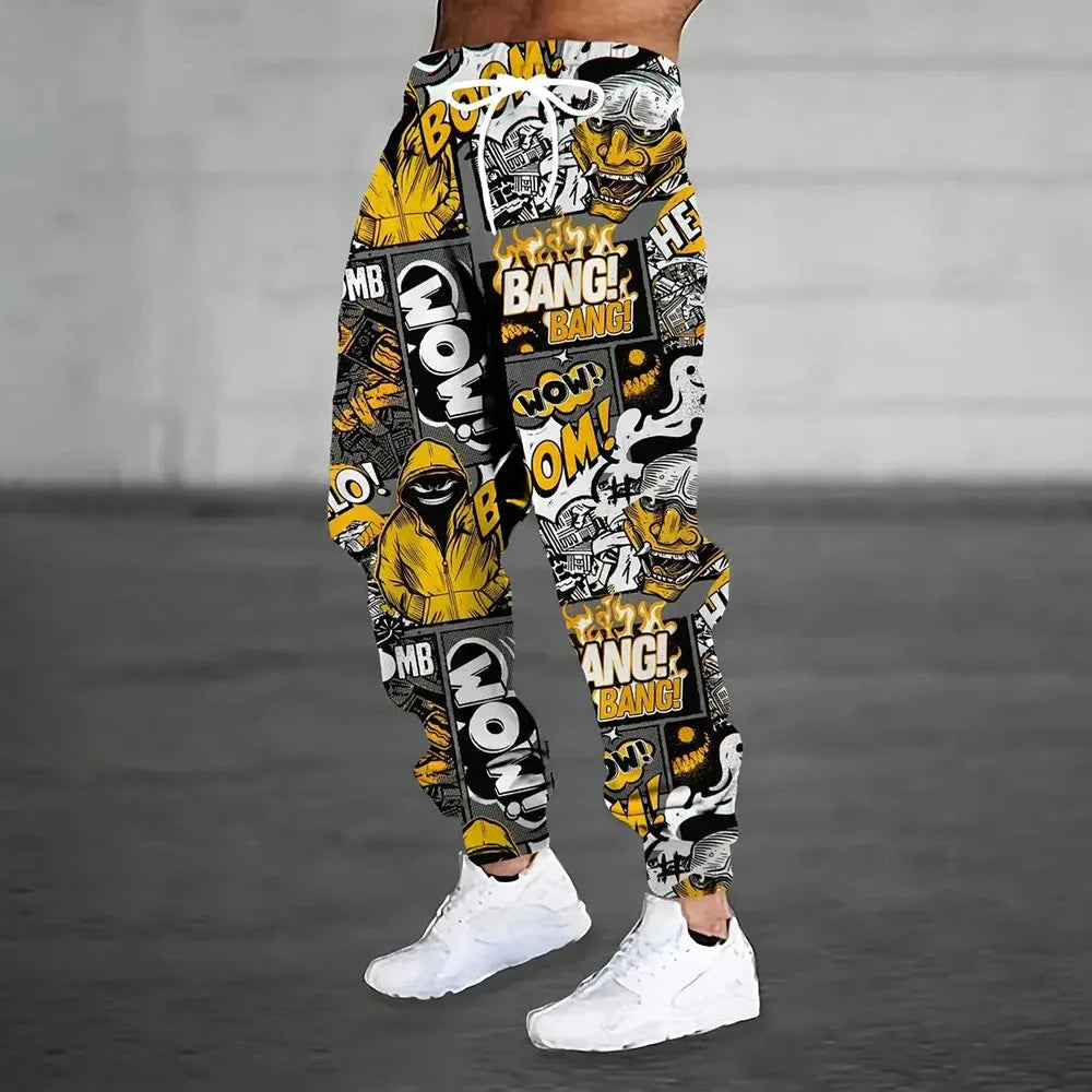 Winter New Thick Warm Pants Fashion Skull Printed Sweatpants Men's Sports Pants Men's Loose Casual Pocket Drawstring Sweatpants Colouronova