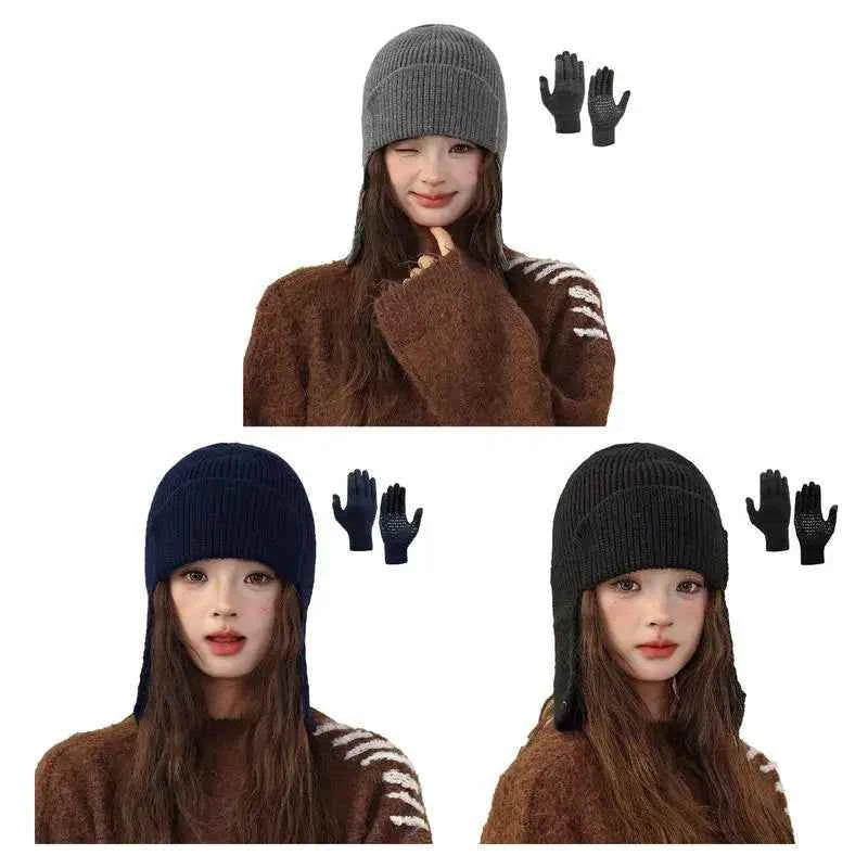 Winter Hat And Gloves Set For Women Elastic Women Knit Hats Women Winter Gloves Knit Beanie Hats Trendy Winter Knit Hats