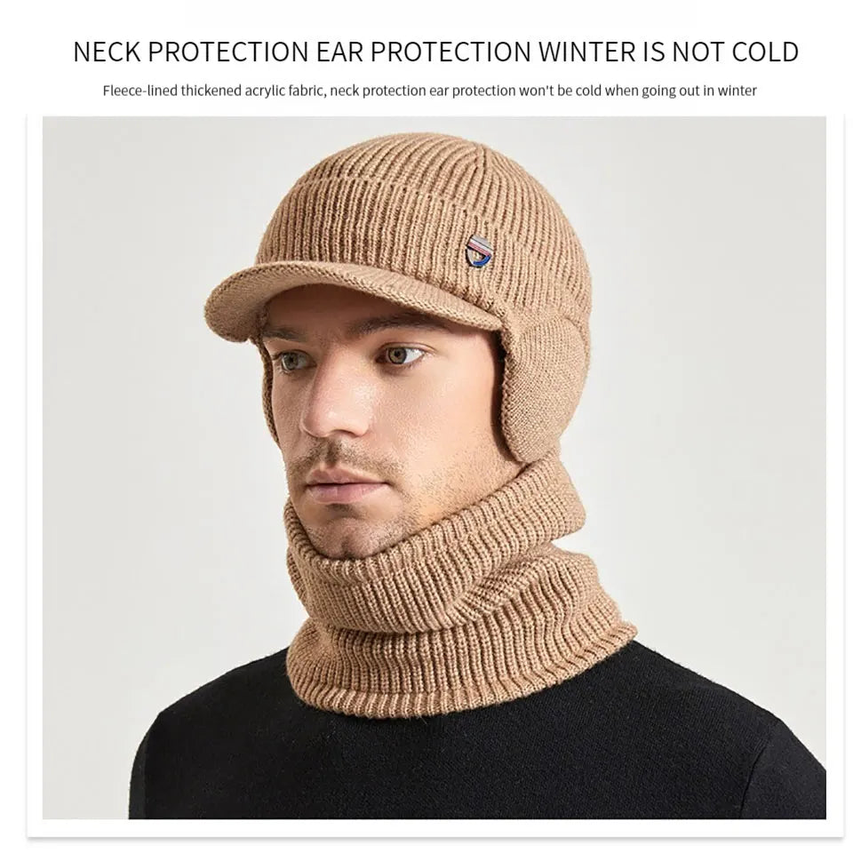 KoKossi 2Pcs Knitted Cap and Scarf Sets Ear Protection Solid-Color Beanies Hat Outdoor Windproof Versatile Scarves Mask Kit - Colouronova