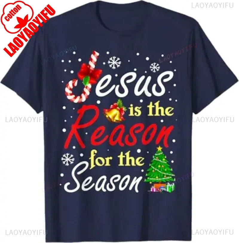Christian Jesus The Reason Christmas Stocking Stuffer Gift TShirt Humor Funny Xmas Costume Cotton Tees Unisex Fashion Y2k Tops - Colouronova