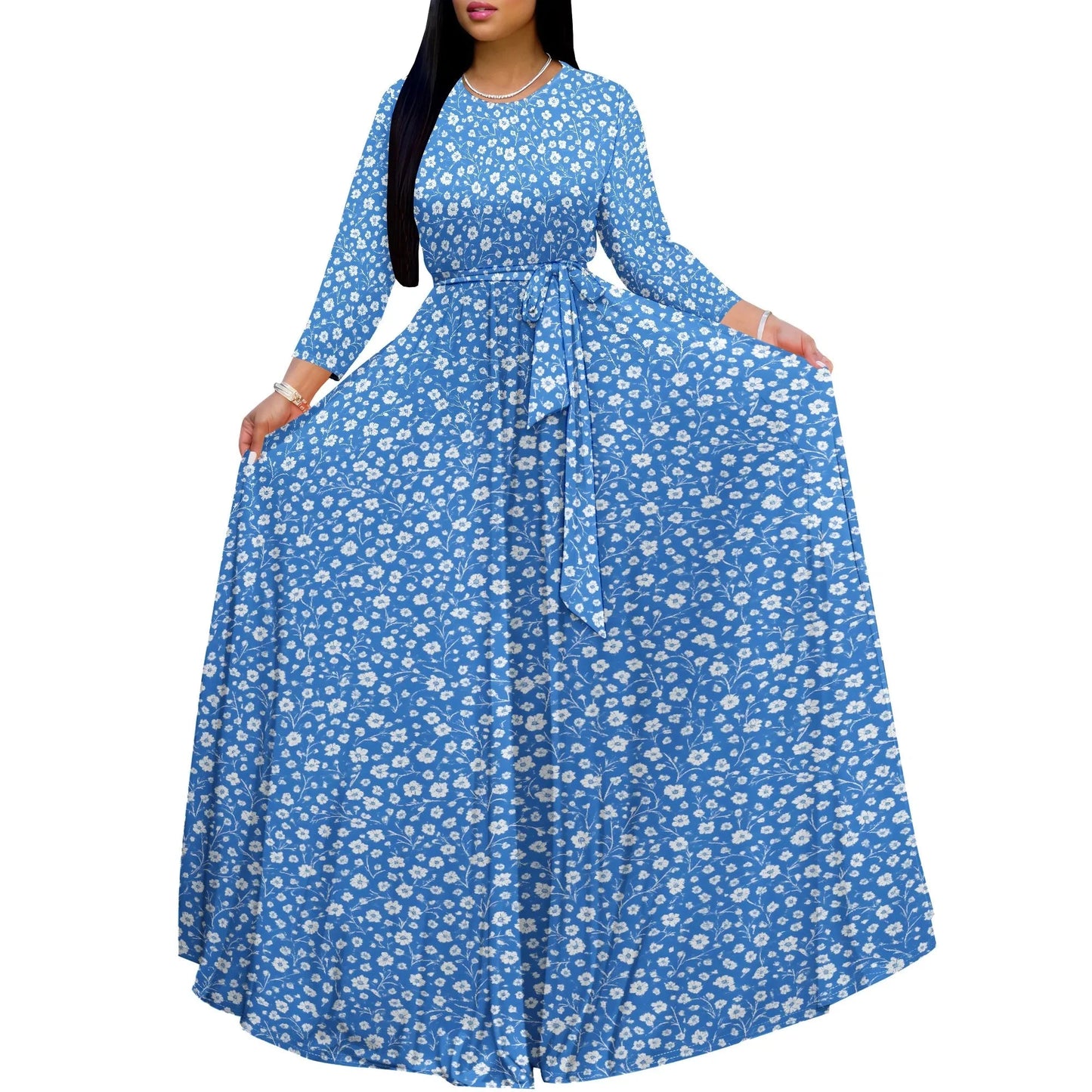 Long Sleeve Plus Size Maxi Fall Dress for Curvy Women Round Neck 3/4 Sleeve Long Dress Cocktail Party Dress Colouronova